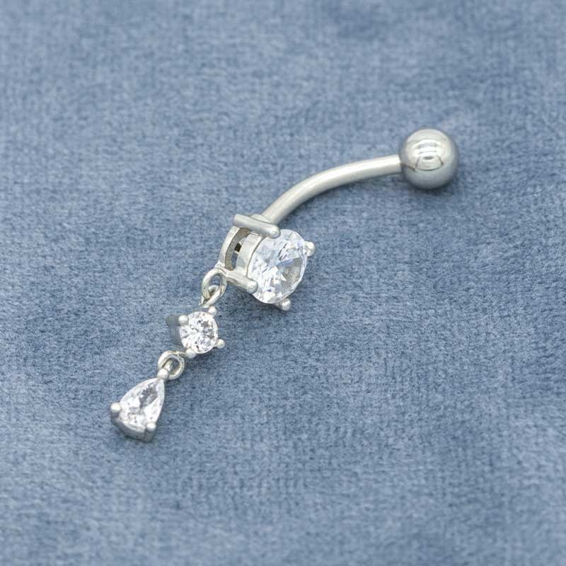Silver Three Zircons Body Piercings Jewellery 14ga Steel Curved Barbell