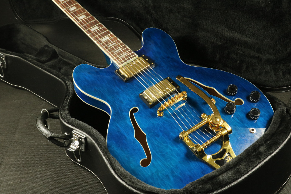 High Quality blue quilted maple top fretboard binding 6string hollow body 335 345 325 hollow guitar Guitar