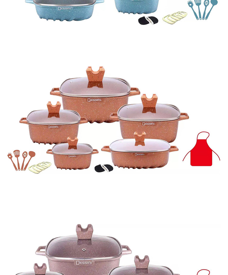 Wholesale Hot Selling White Kitchen Cooking Square Pot Sets Aluminum Non-Stick Cookware Pot Sets