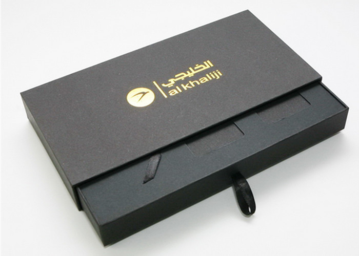 Black Chipboard Book Packaging Boxes , Paper Drawer Box With Offset Printing