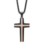 Men's Stainless Steel Cubic Zirconia Micro Pave Cross Pendant Necklace Rose Gold