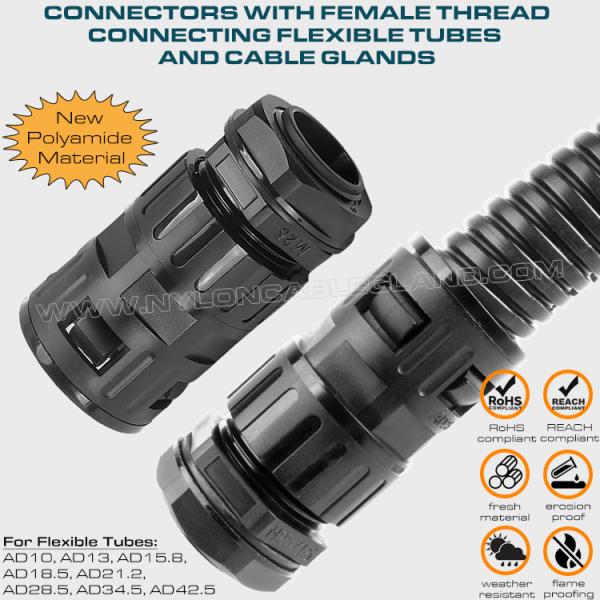 Internally Threaded Straight Connectors (Tube Connectors) Nylon 6 Black