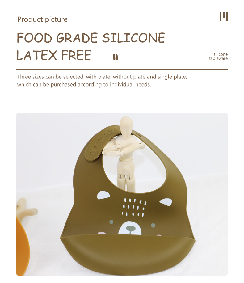 Newborn Toddler Waterproof Printed Silicone Bib With Food Catcher Non Toxic