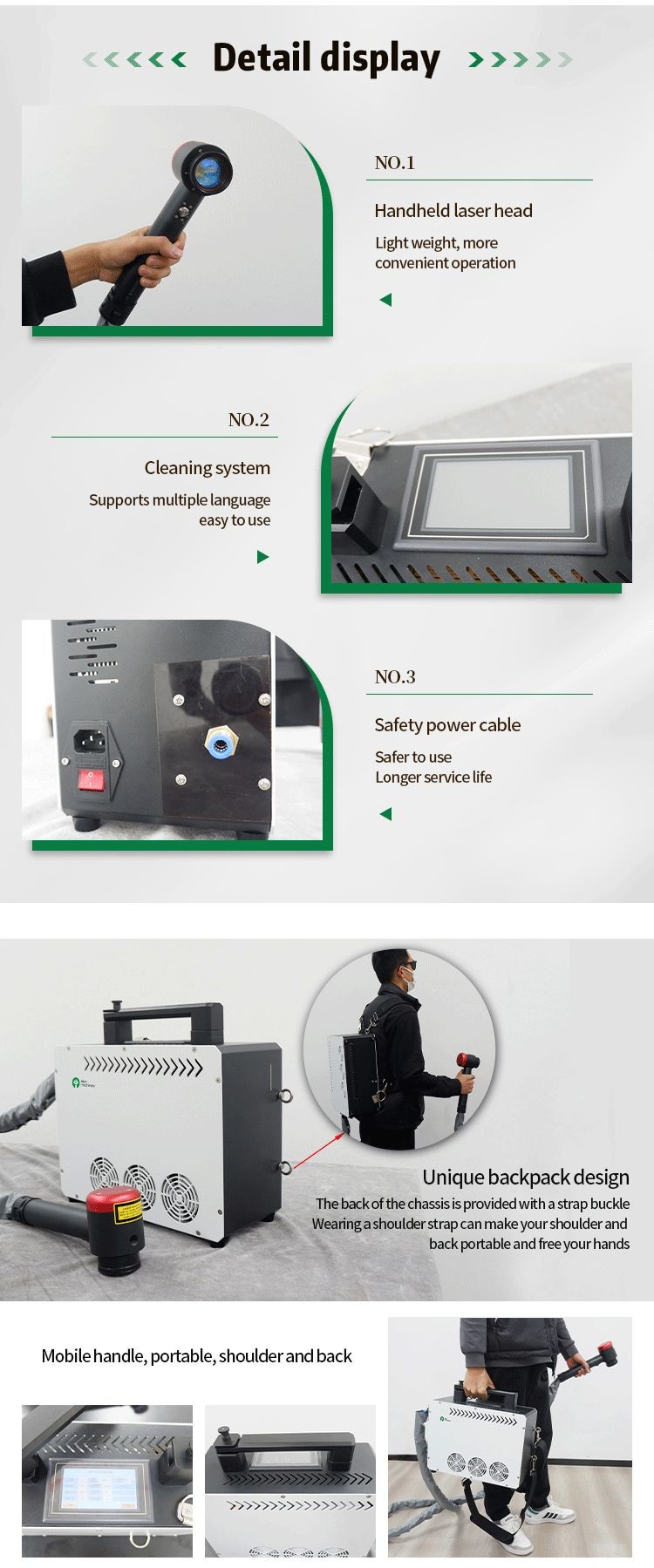 Easy to install 100w 200w backpack pulse laser cleaning machine for metal wood clean oil rust High precision High precision