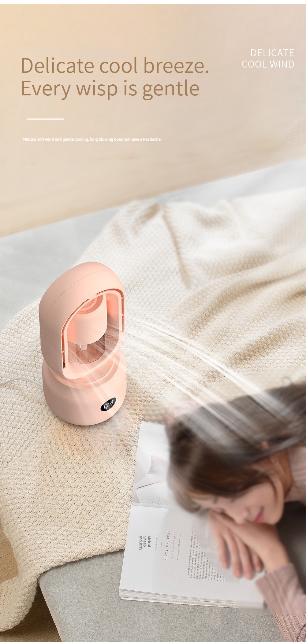 300ml 2 In 1 Air Conditioning Humidifier Vaneless Fan 2000mAh Rechargeable Battery