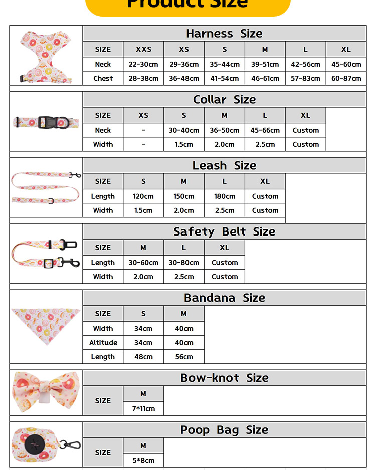 Custom Print Pattern Designer Soft Padded Dog Harness Set with Adjustable Vest Collar Leash and Bow Bandana in Various Colors