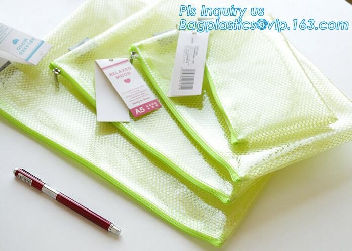 k document file bag, Document File Folder /Document Bag, Mesh pattern plastic zip bag with handle file bag, slider
