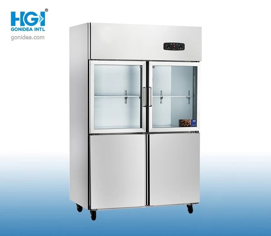 Stainless Steel Refrigerant R600A Commercial Refrigerator With 2 Glass Door