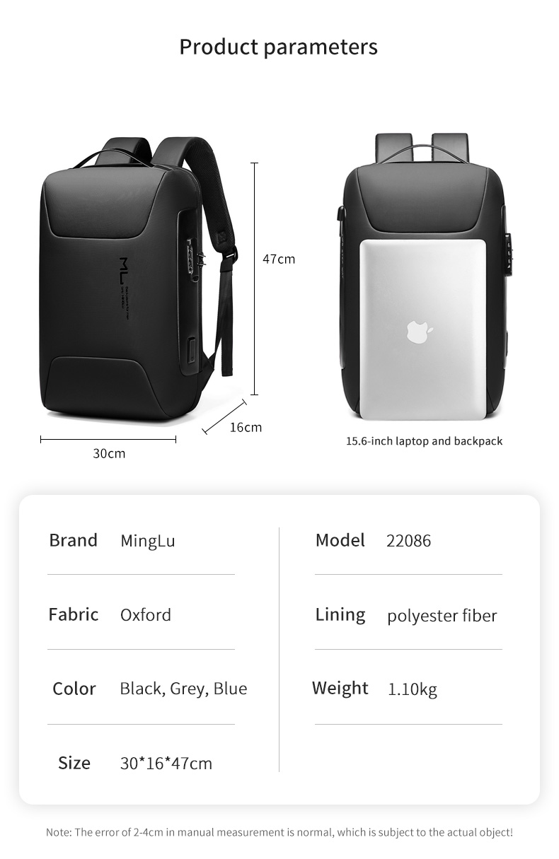 New bag laptop usb charging men college school waterproof bagpack backpack bag backpacks for men