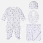 Newborn gift set organic cotton infant toddler rompers / hat / bib / blanket