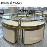 Modern Golden Glass Stainless Steel Luxury Round Jewelry Showcase Combination Of