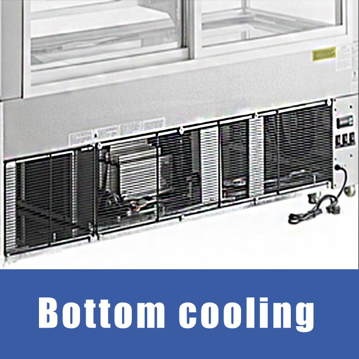 Sliding Double Door Cake Display Cooler Automatic Defrost Showcase Fridge