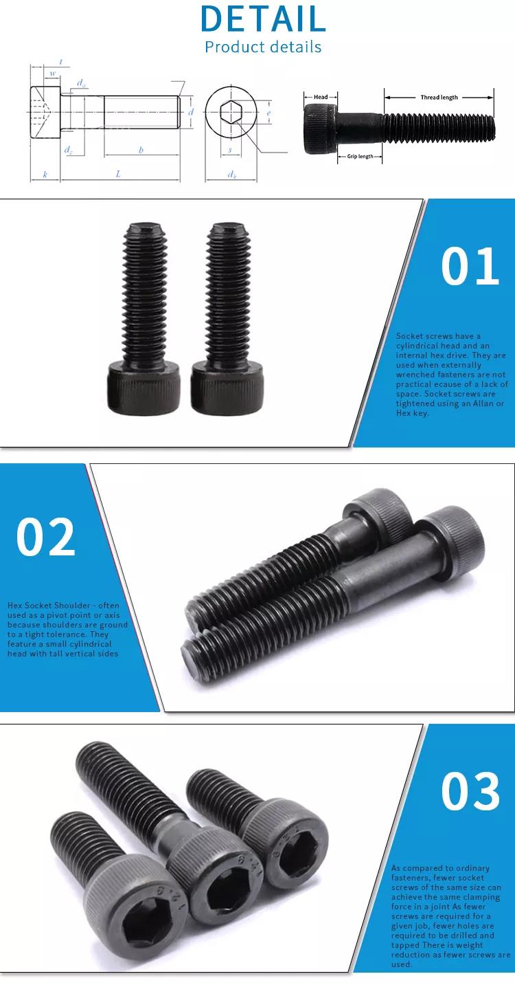 GB ROUND Head Metric Black Hex Allen Key Bolts DIN 912 Screw Full Thread Socket Bolt Screws Carbon Steel 8.8/ 10.9/ 12.9