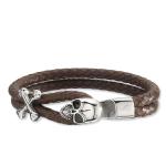 Hot sale mens skull stainless steel braided brown bracelet leather