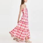 Ladies Puff Sleeve Dress for Women Ruching Checks Clothing Manufacturers Elegant