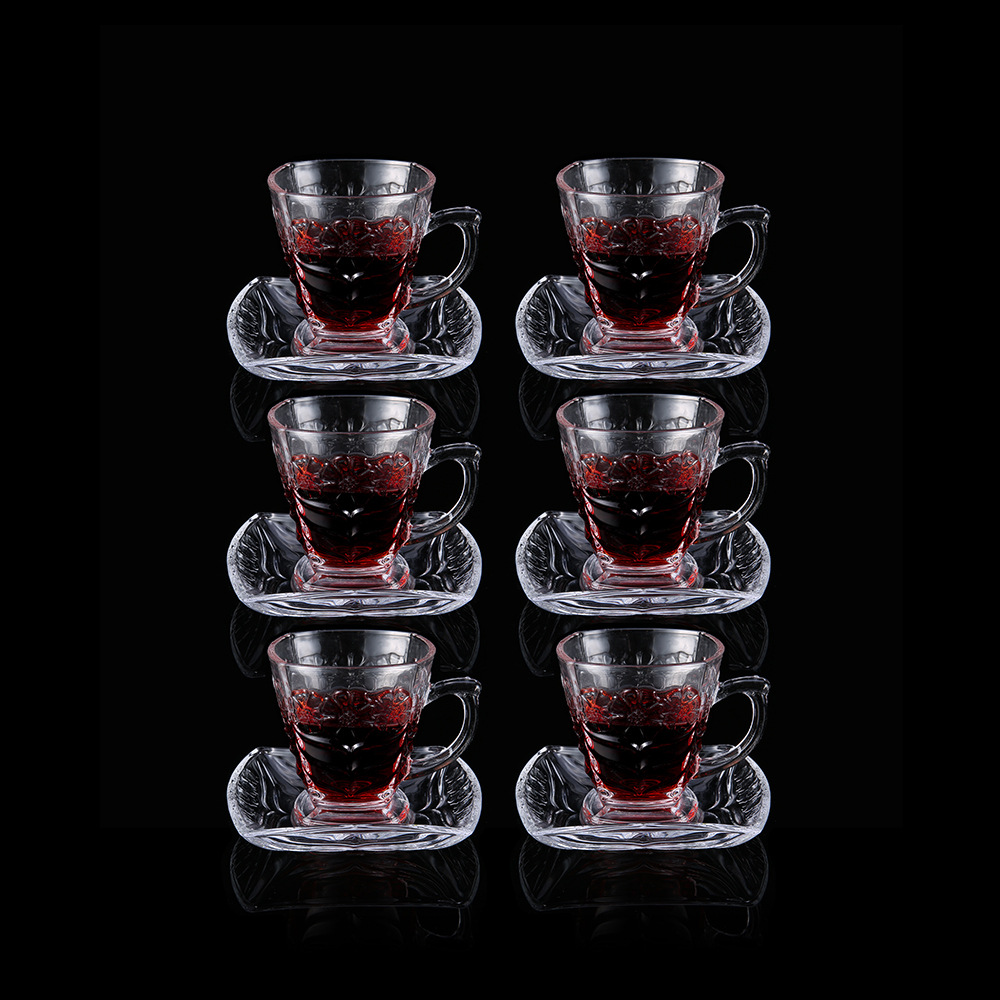 Soda Lime Glass Coffee Tea Cup and Saucer Set in Classic Design for Thanksgiving