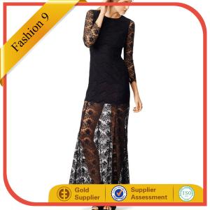 Quality Women Black Sheer Lace Evening Gown Dress With Long Sleeve wholesale