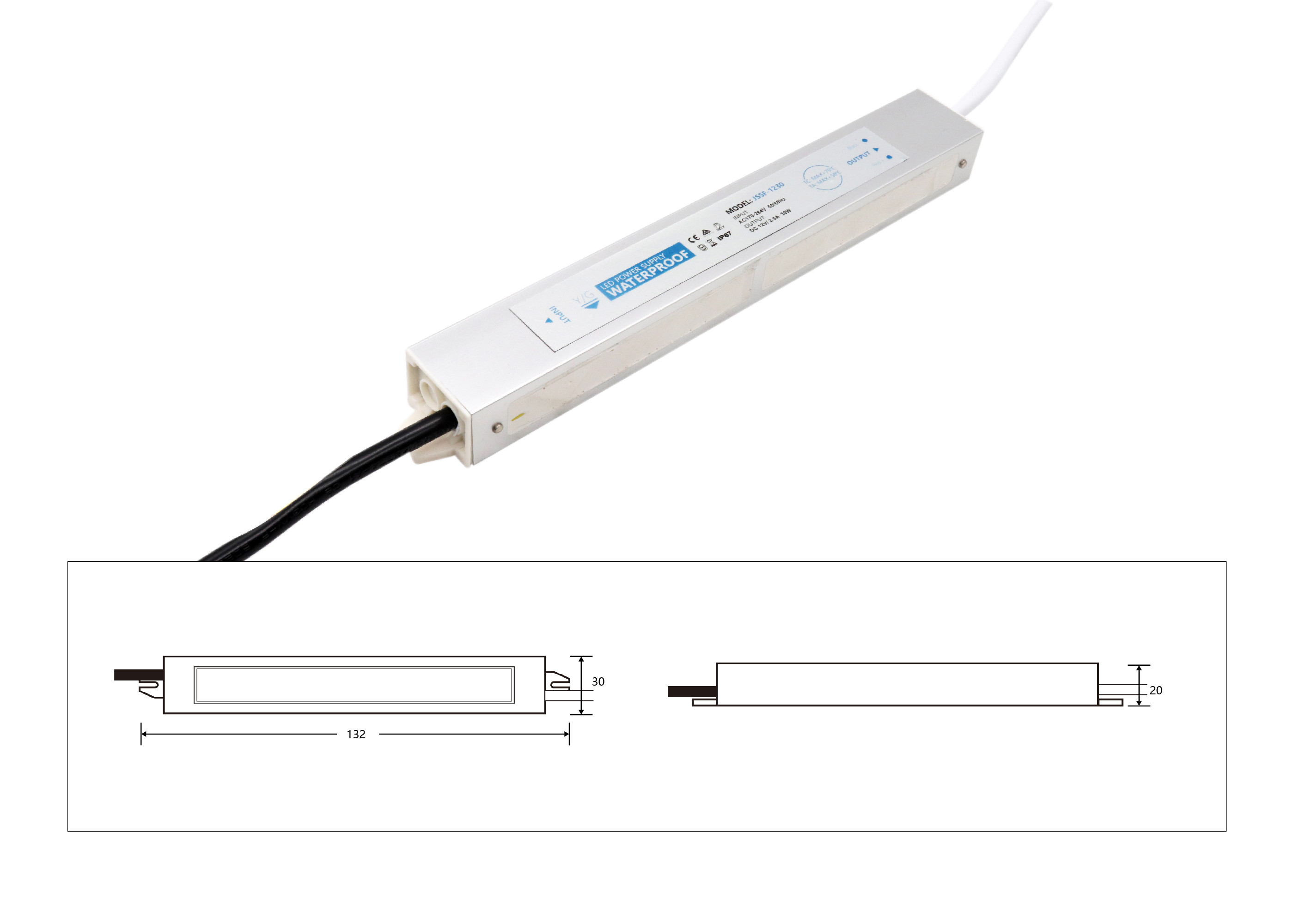 Silver Waterproof LED Power Supply 24V 50W For Outdoor LED Modules
