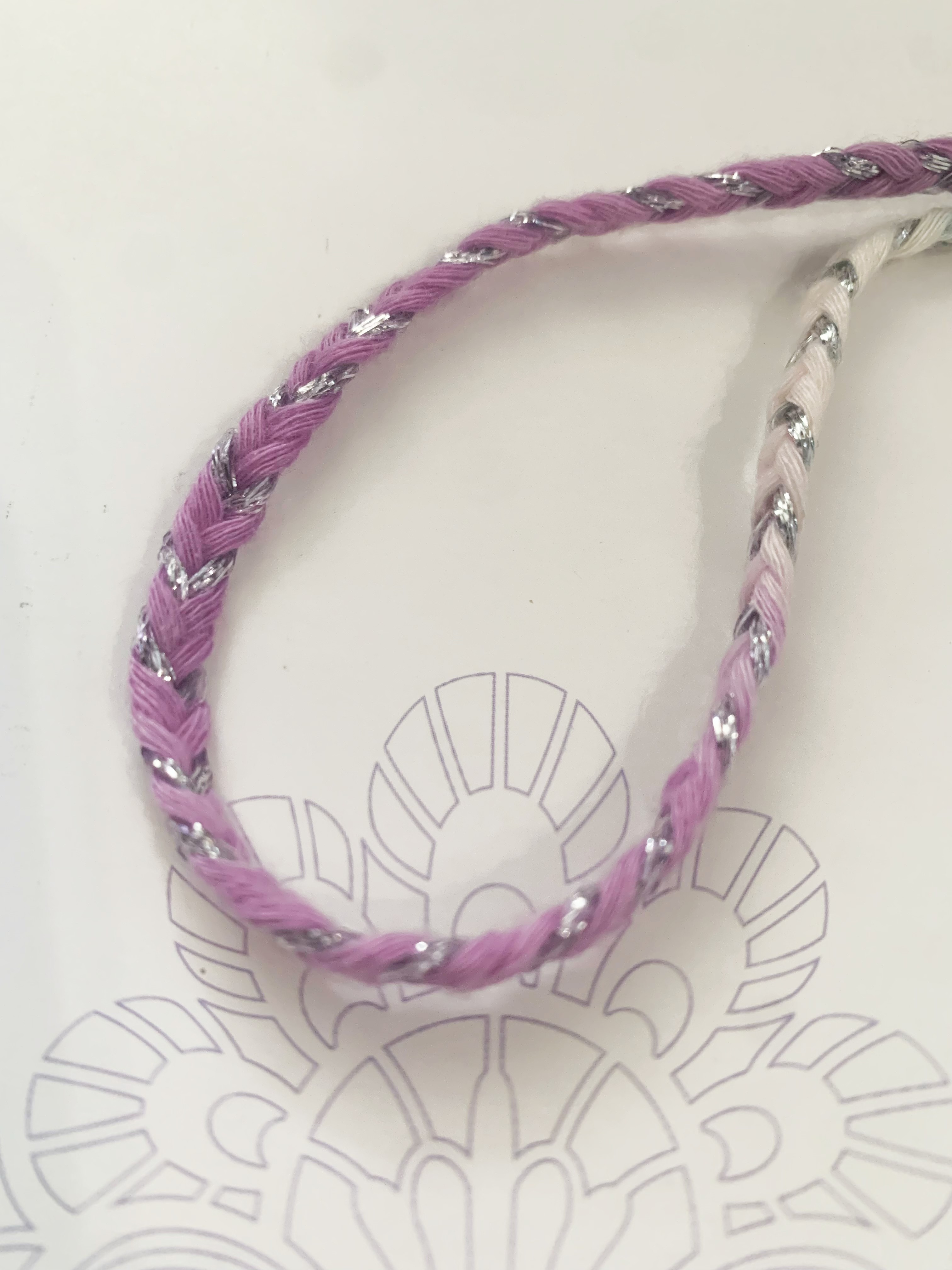 Dip Dyed Gradient Multi Color Composite Drawcord With Silver Metallic Thread