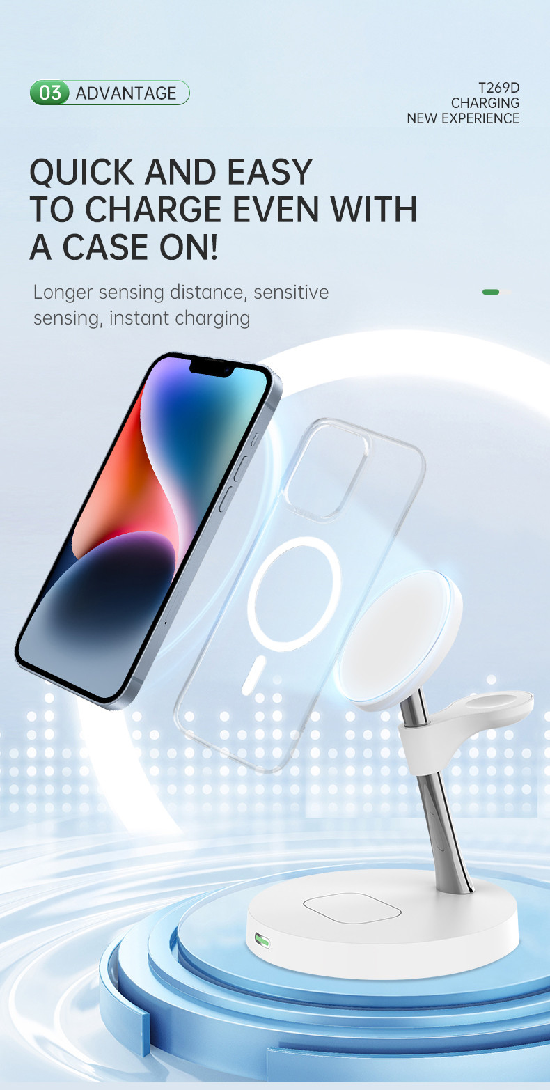 Zinc Alloy ABS Black White Magnetic Wireless Charger 15W Power 4-in-1 Charging Station