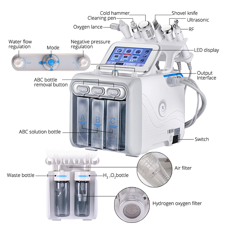 Tips 8 In 1 Hydrafacial Machine H2O2 Clear Oxygen Beauty Machine Accessories
