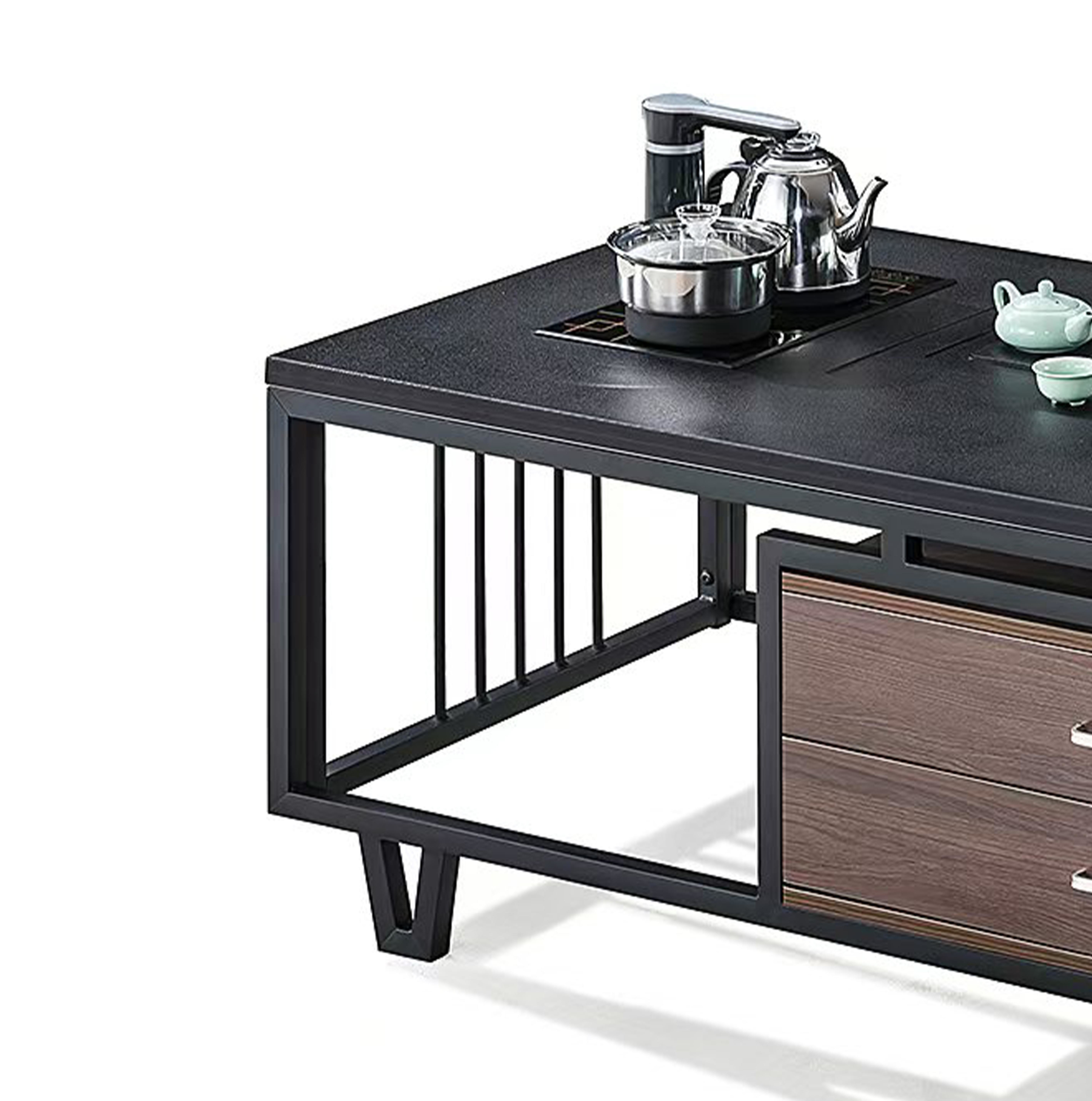 Modern Rectangular Black Rock Slab Top With Metal Frame Office Furniture Office Tea Coffee Table