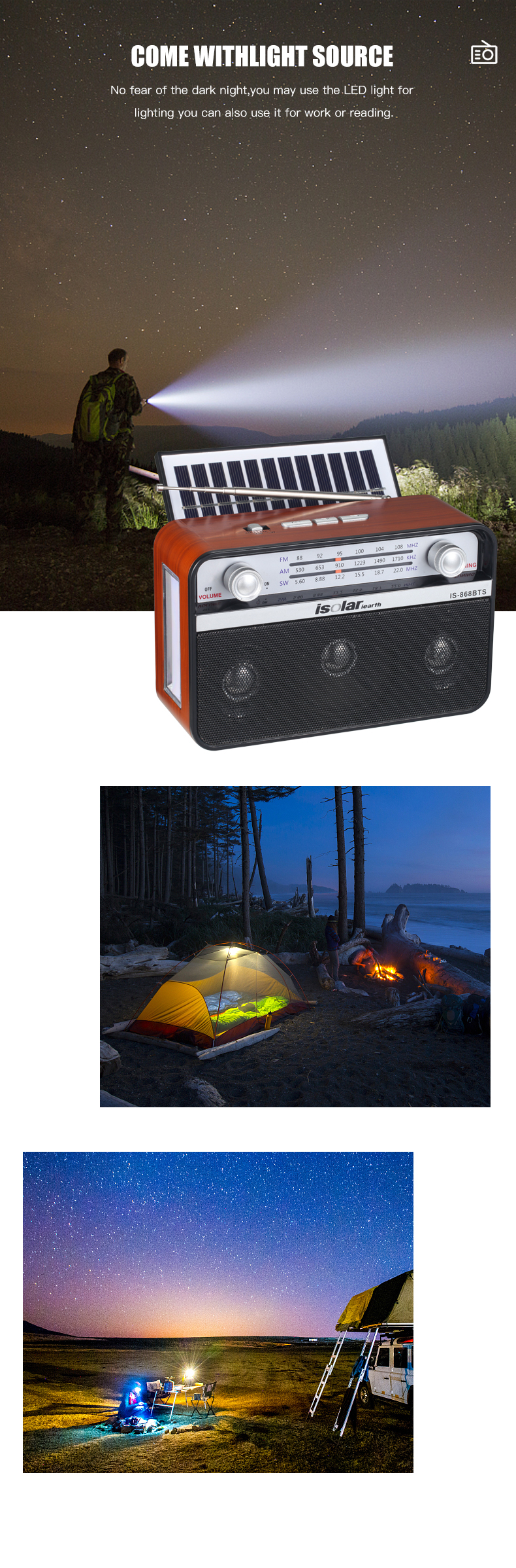 Hot Sale China Factory Wireless Speaker Rechargeable Emergency Powerful Solar Panel Radio Light Portable Radio With Usb