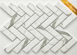 White Cararra Marble Mosaic Tile Fish Bone Shaped 31 X 98 X 6mm Chip Size