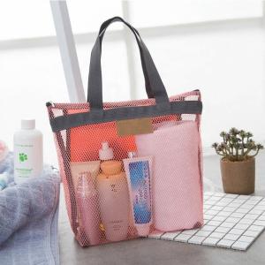Quality Eco Net Custom Pink Beach Bag Tote Compact Poolside Classic Rectangle wholesale