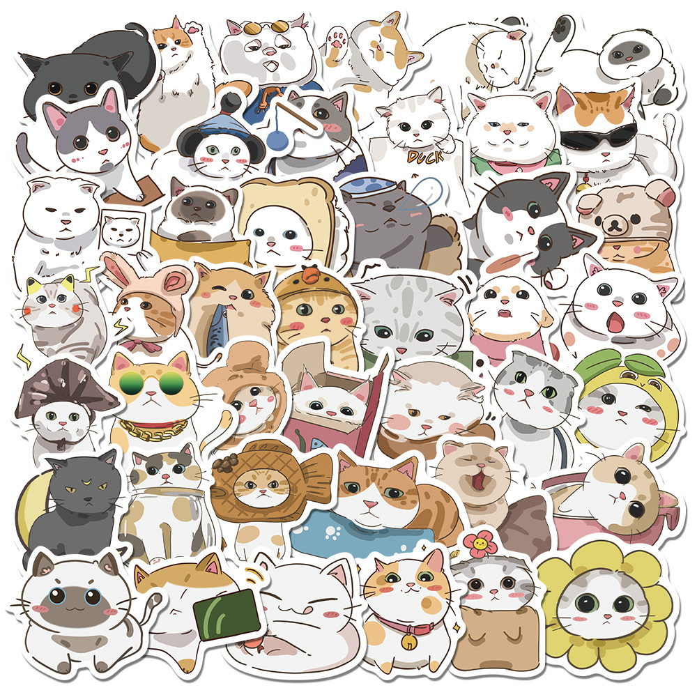 Kraft Paper Labels Thank You Stickers Cute Cat Cartoon Design for Decorative Sticker