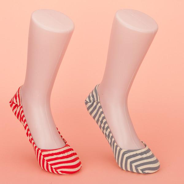 Grey / Red Stripes Non Slip Invisible Socks No Show Liner Socks With Good