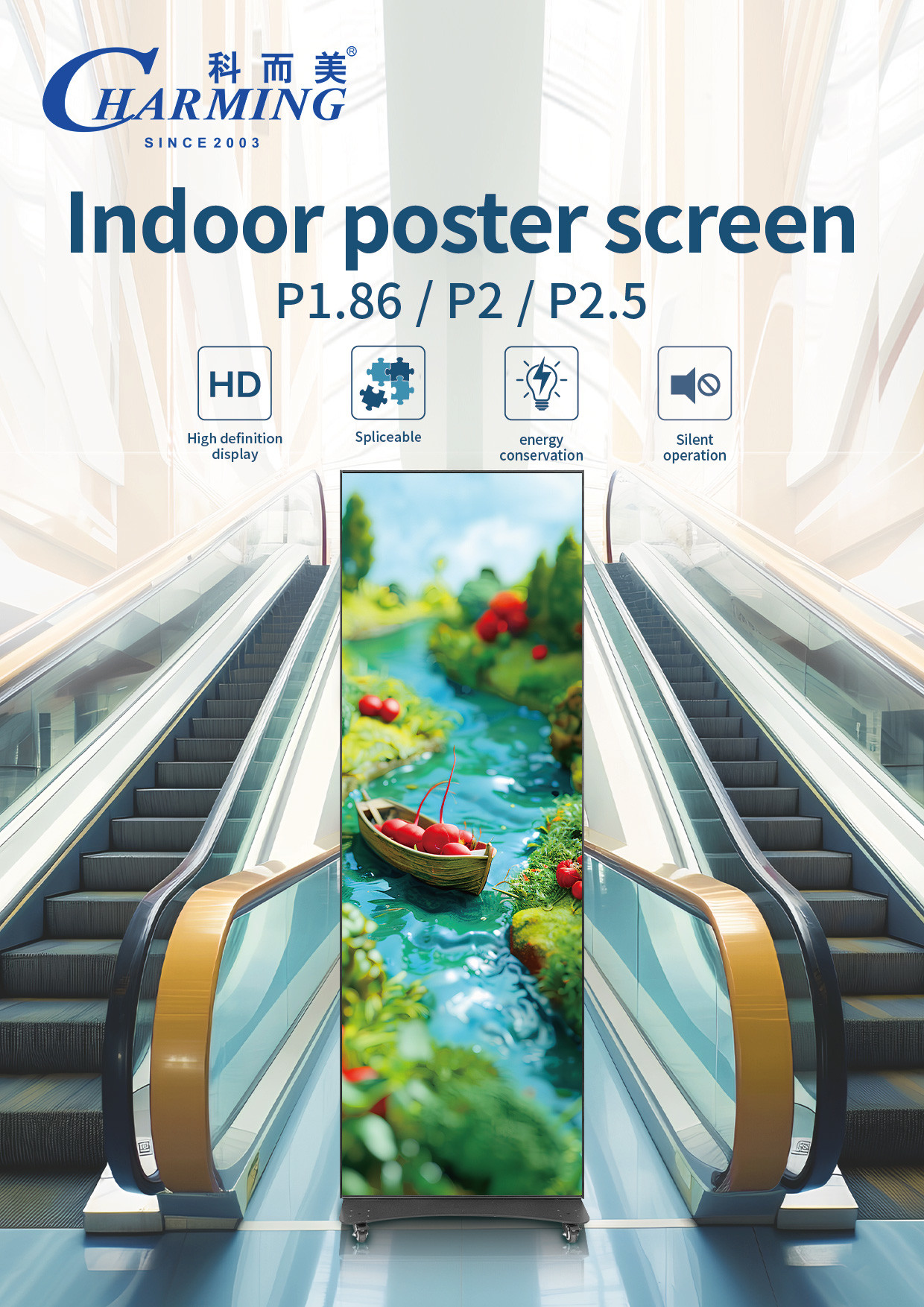 Indoor Led Poster Floor Standing Display Screen P1.86 P2 P2.5 GOB