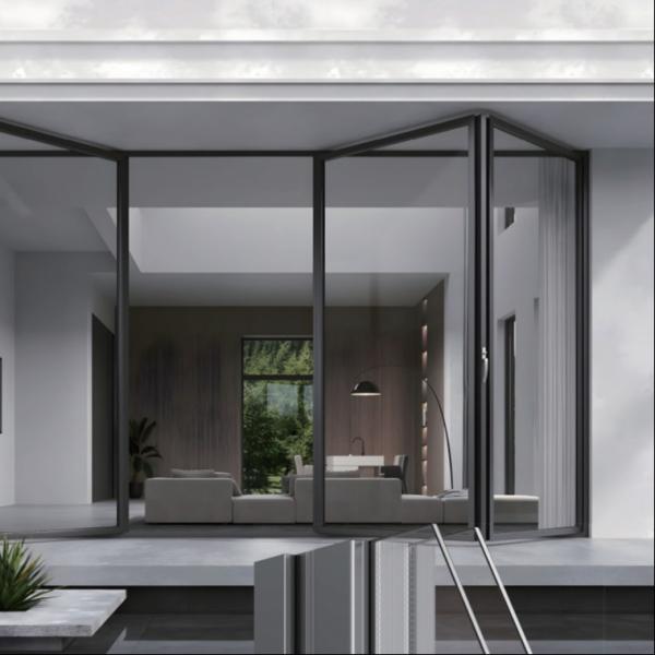 Secure Locking Mechanism Aluminum Folding Glass Doors in Silver/White/Black