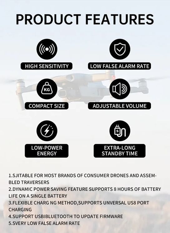 High Quality 300MHz-6GHz Multi Band Multi Band 0-3km Operating Distance Drone Detector with Uav Signal Alarm System