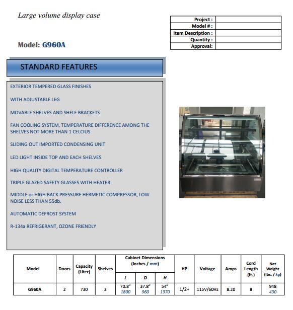 Curved glass cake display fridge for bakery shop with CE/ETL