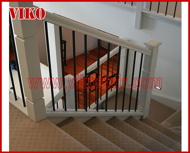 Wrought Iron Staircase VK114S Wrought Iron Handrail Tread Beech,Railing tempered glass, Handrail b eech Stringer,carbon