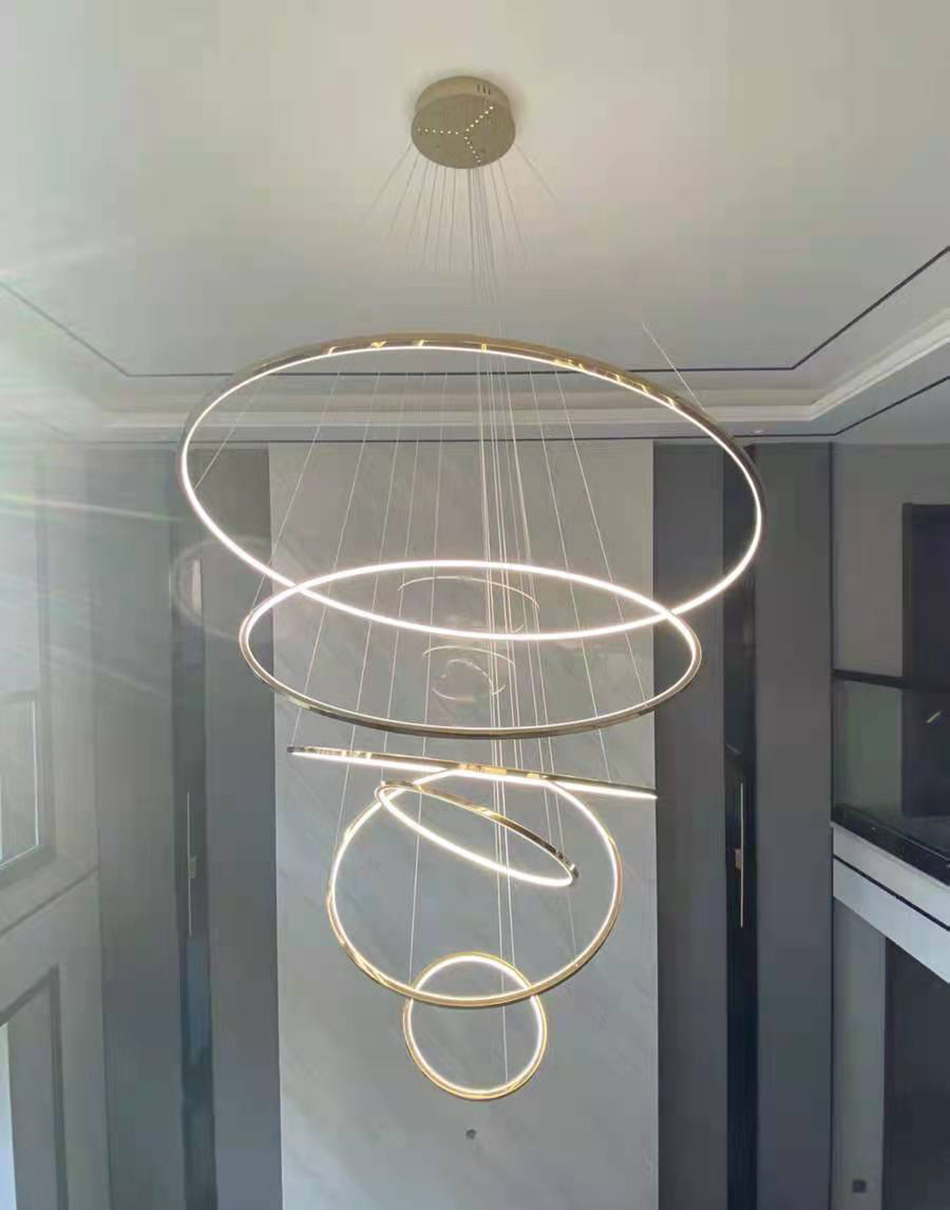 Cicle Chandelier Loft in the Hall Living Dining Room Gold Staircase Ring Pendant light(WH-NC-67)