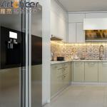 Green Color Quartz Stone Top U Shape Kitchen Cabinet for Modern Stylish Kitchen