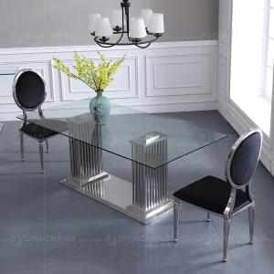 Quality 1.2mm 201 SS Dining Tables Tempered Glass Modern Room Furniture wholesale