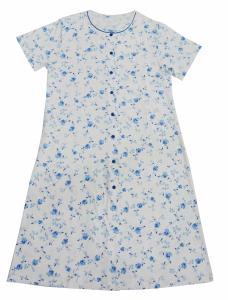 Quality Ladies Cotton Jersey Blue Floral Printed Button Through Nightdress Sleepwear with Blue Piping Button Satin Bows wholesale