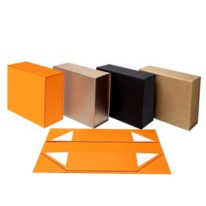 Quality Orange Color Luxury Rigid Flat Folding Magnetic Gift Packaging Paper Box wholesale