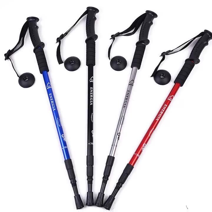 Aluminum Telescopic Mountain Trekking Pole Straight Handle Walking Hiking Cane