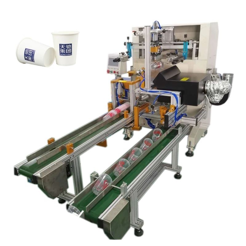 Automatic milk tea cup screen printing machine plastic coffee cup printer