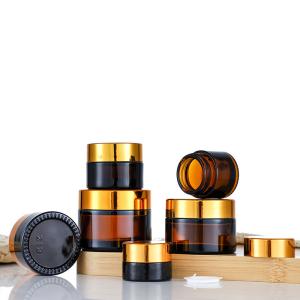 Quality 30g Amber Cream Transparent Glass Jars 5.2cm Dia wholesale