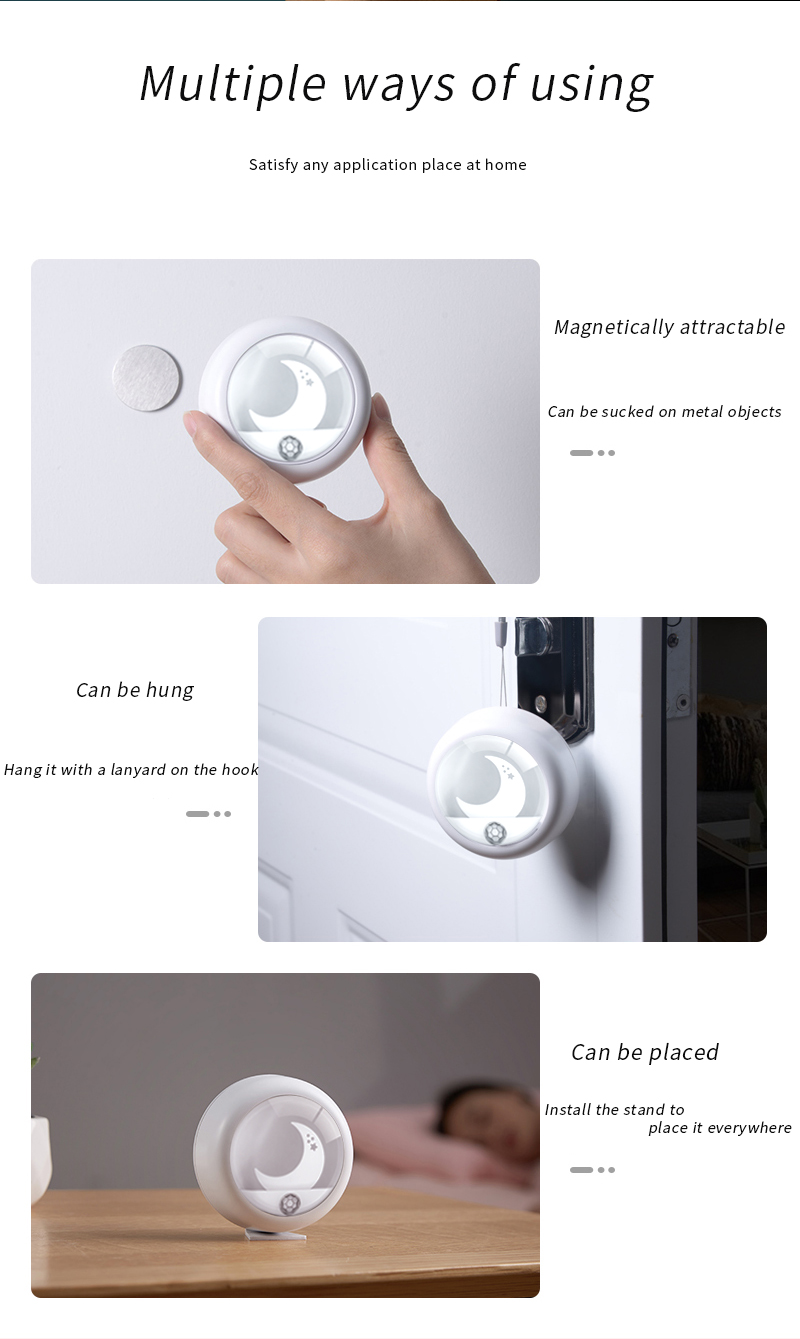 Portable Natural White Dia8cm 4000K USB Rechargeable Motion Sensor Light Moon Shape