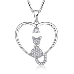 Quality YASVITTI Heart Cat Necklace 925 Sterling Silver Cubic Zirconia Platinum Plated Cat Necklace Jewelry Wholesale Factory wholesale