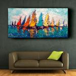 Handmade Canvas Abstract Landscape Oil Painting 6 Color Modern Panoramic City