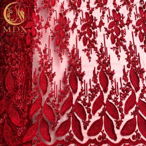 Quality Red Nigerian Wedding 3D Embroidery Lace Fabric Water Soluble 1 Yard Length wholesale