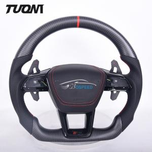 Quality Audi Carbon Fiber Flat Bottom Steering Wheel With Black Perforated Leather wholesale