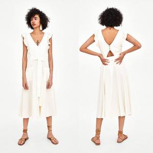 Quality Elegant white linen maxi woman dress with bow wholesale